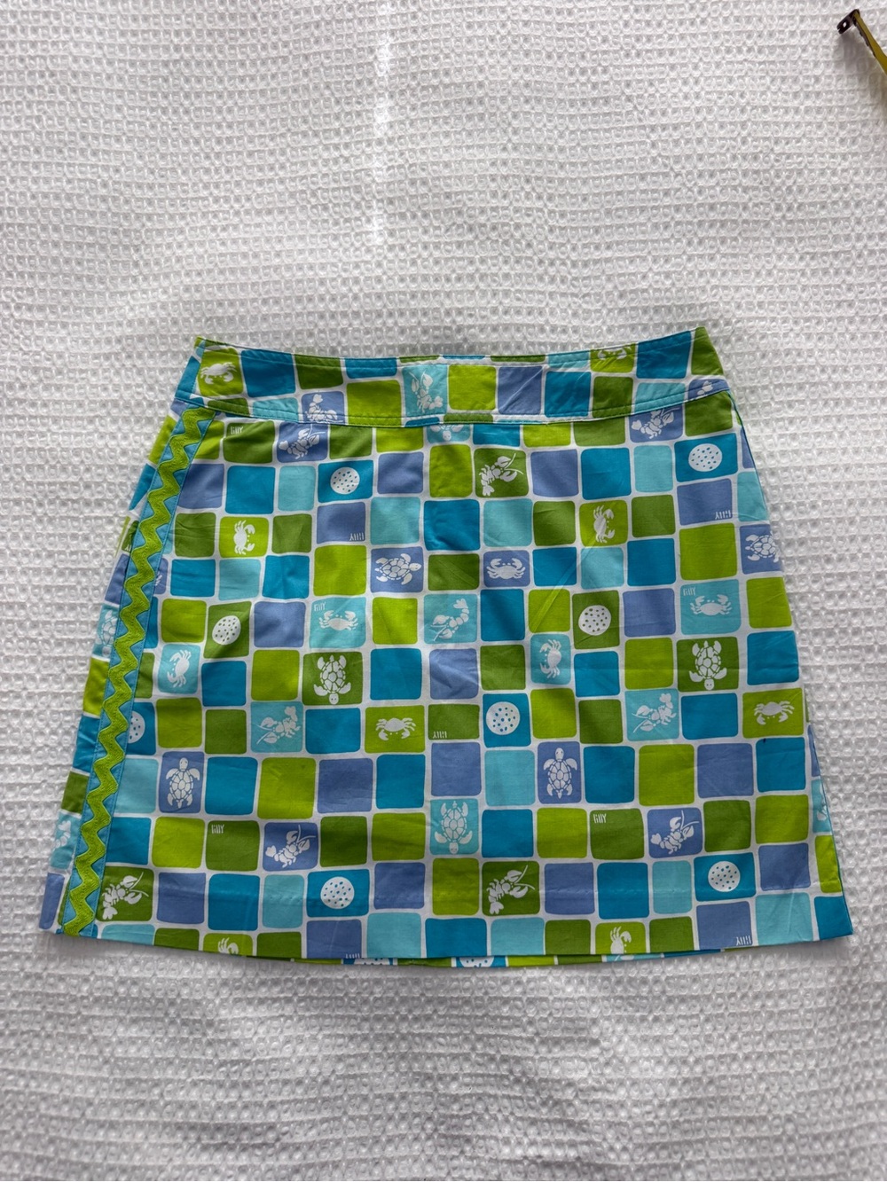 Lilly Pulitzer Blue & Green Check Mini Skirt with Zigzag Trim